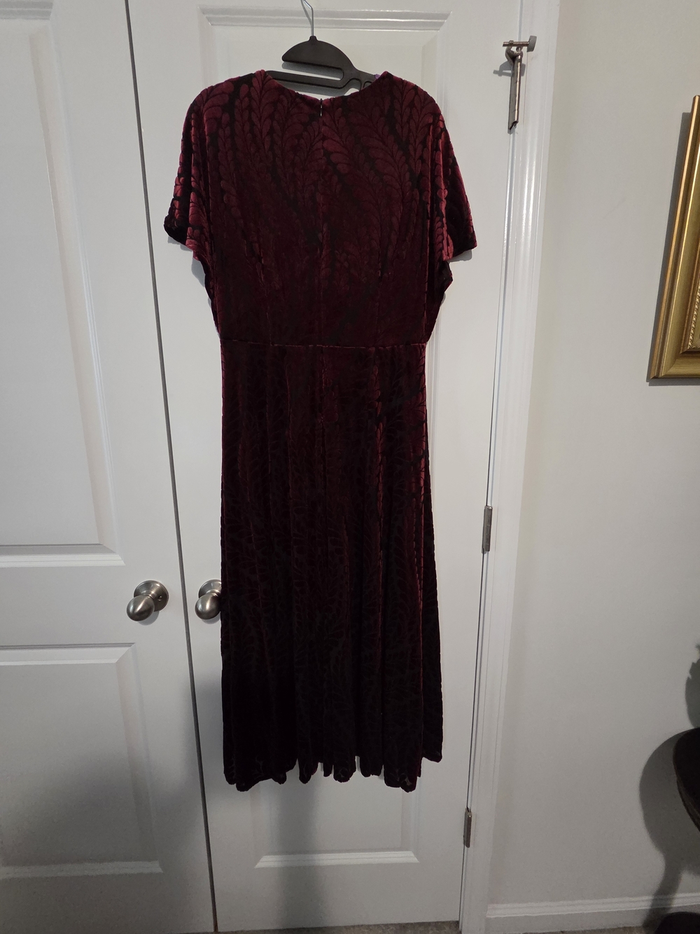 Dolman Sleeve Velvet Burnout Midi Dress in Deep Burgundy - Picture 5 of 7